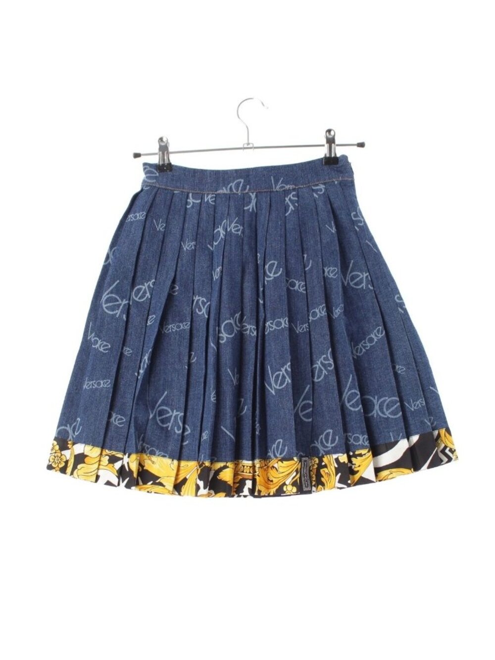 Versace Denim Pleated Logo Skirt Blue 36